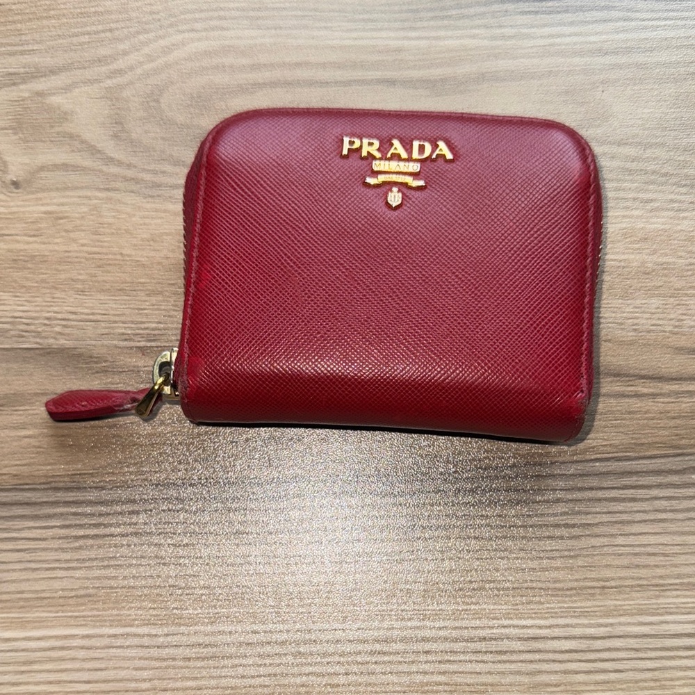 Prada Crimson Leather Zip Wallet